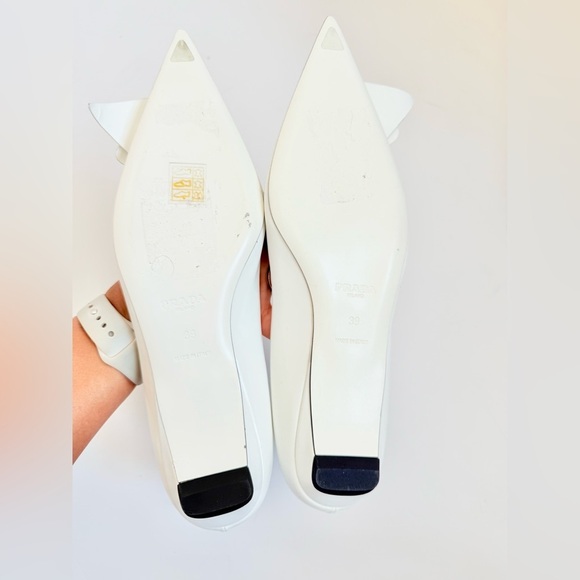 Prada White Leather Loop Bouquet Pointed Toe Ballet Flats EU 39 US 9 - Picture 7 of 10